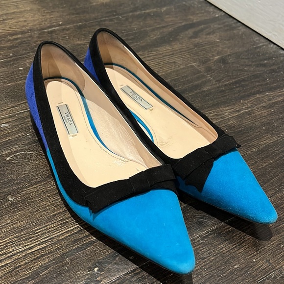 Prada Colorblock Flats Blue Suede Bow Size 38.5 - Picture 6 of 7